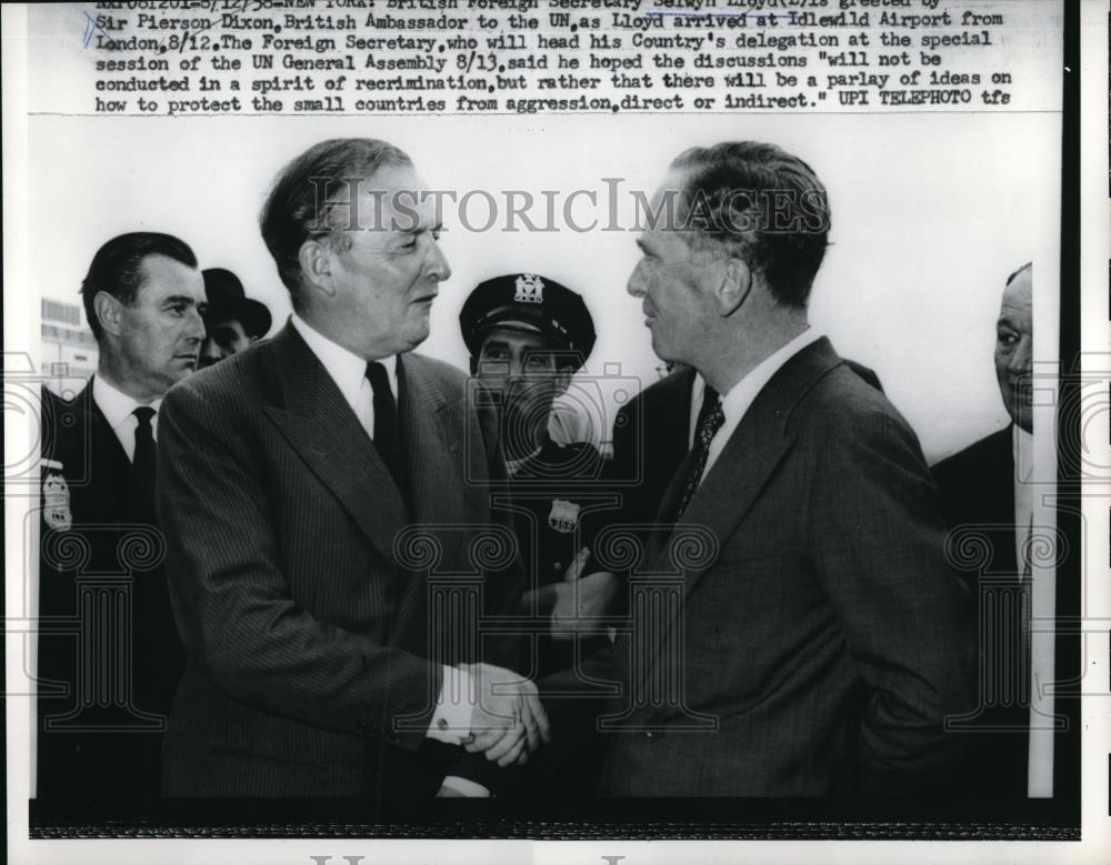 1958 Press Photo British Foreign Sec.Selywn Lloyd and Amb. Pierson Dixon to U.N. - Historic Images