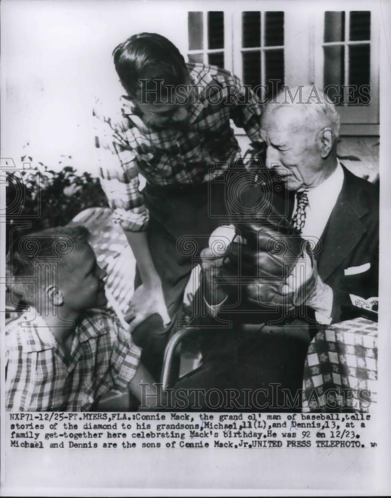 1954 Press Photo Connie Mack on his birthday speaking to grandsons - nes01444 - Historic Images