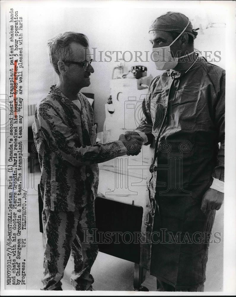 1968 Press Photo Patient Gaetan Paris and Dr. Pierre Grondin before operation - Historic Images