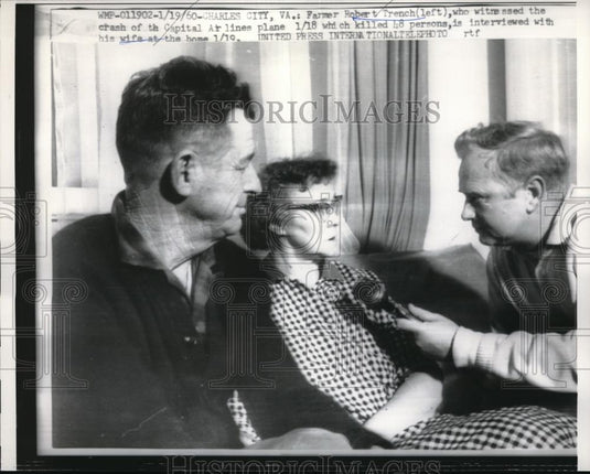 1960 Press Photo Farmer Robert Trench with his wife being interviewed - Historic Images