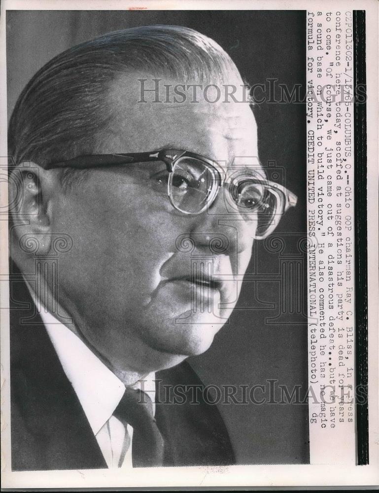 1965 Press Photo Ohio GOP chairman Ray C Bliss of Columbus - Historic Images