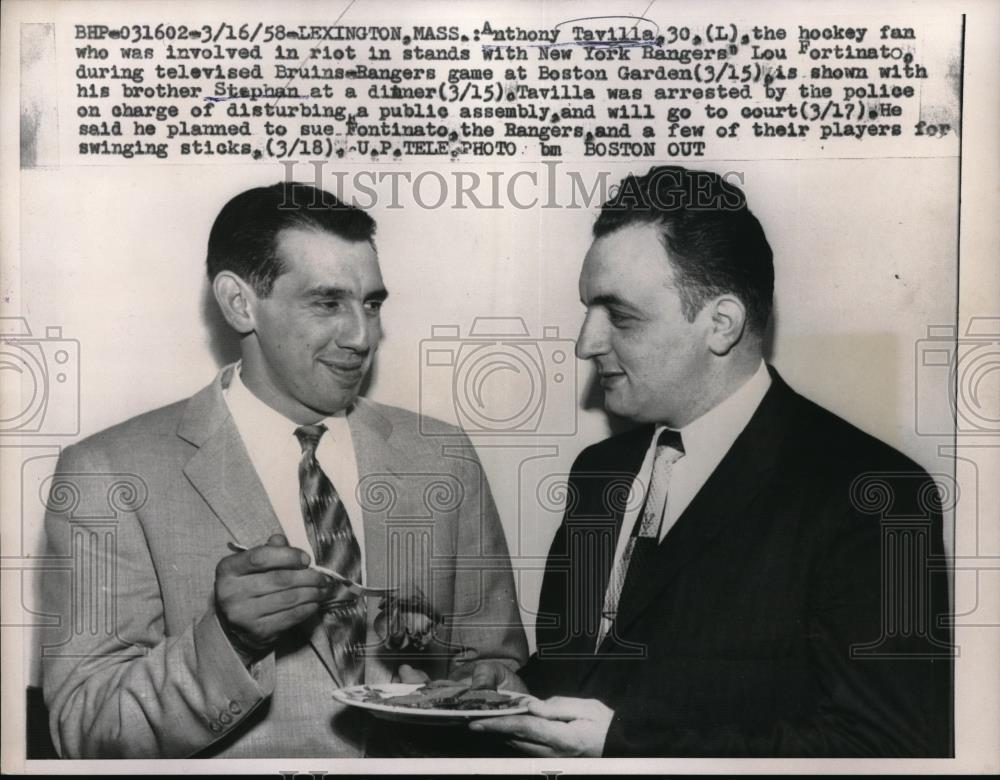 1958 Press Photo Lexington, Mass Anthony Tavilla &amp; brother Stephan have a meal - Historic Images