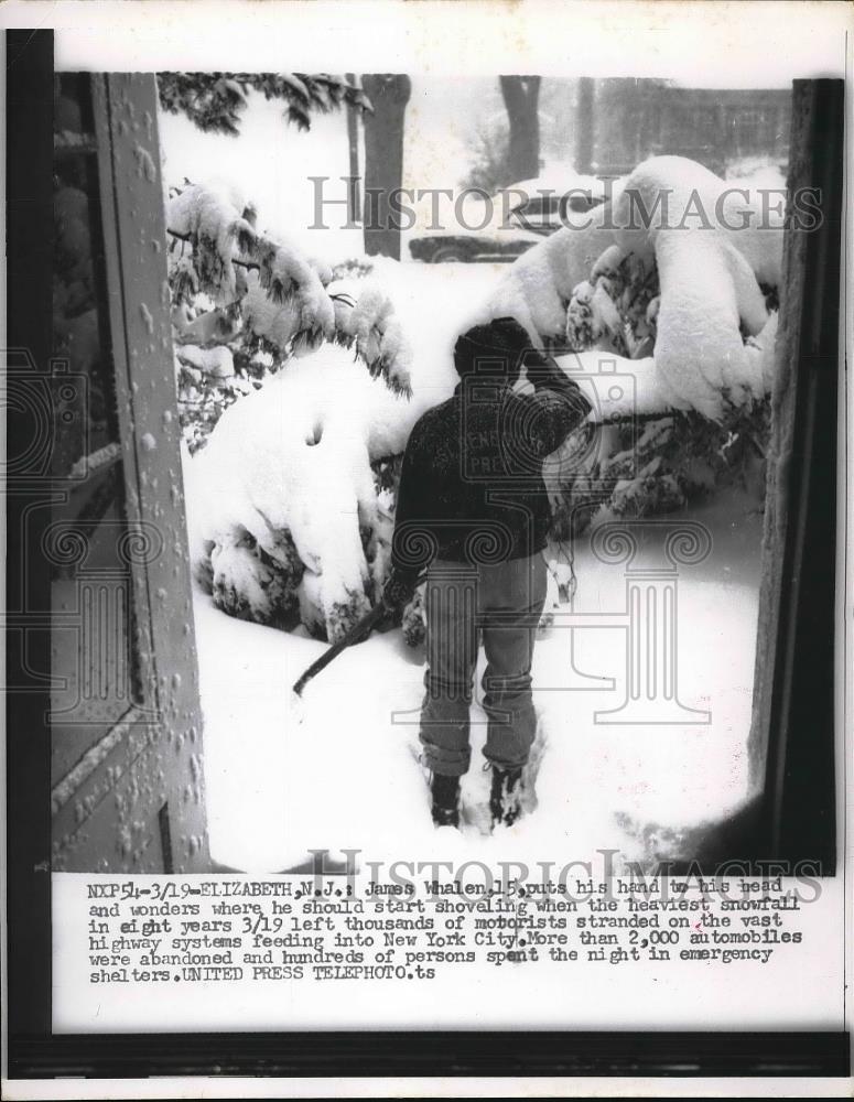 1956 Press Photo James Whalen Wonders Where to Start Shoveling Snow - Historic Images