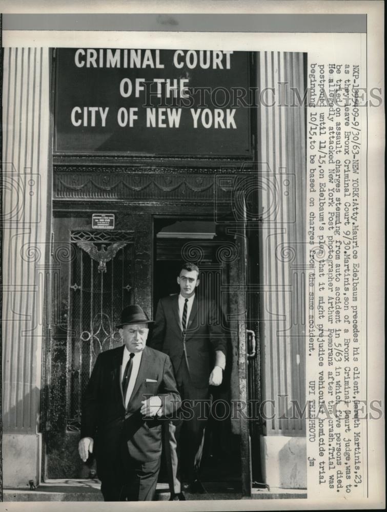 1963 Press Photo NYC atty M Edelman &amp; Gareth Martinis,vehicular homicide - Historic Images