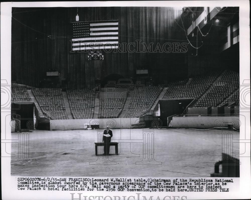 1955 Press Photo San Francisco Leonard W Hall, chairman of GOP at the Cow Palace - Historic Images