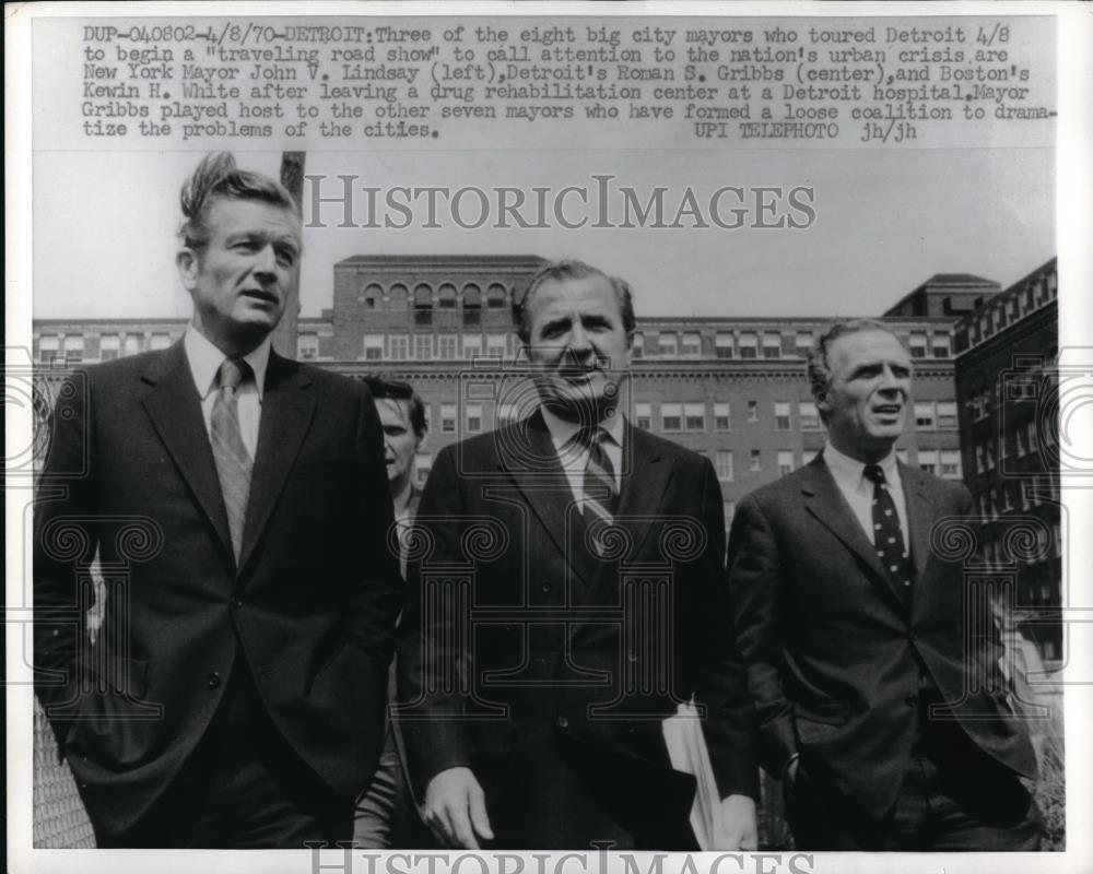 1970 Press Photo Detroit, NYC Mayor J Lindsay,Detroit&#39;s RS Gribbs,Boston&#39;s White - Historic Images