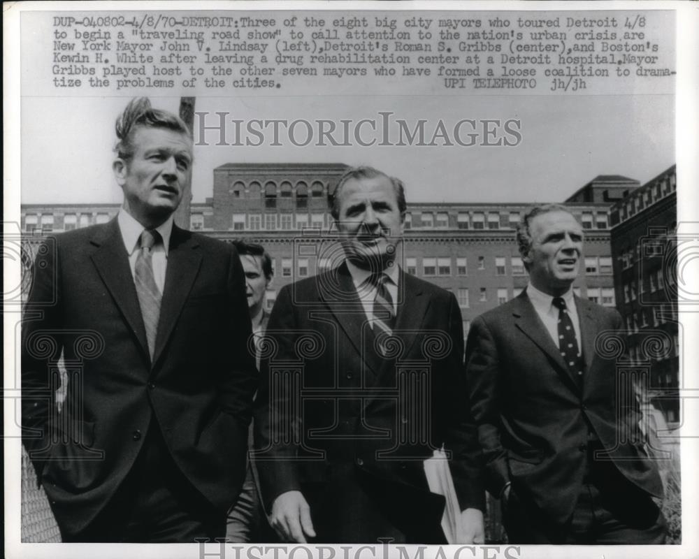 1970 Press Photo Detroit, NYC Mayor J Lindsay,Detroit's RS Gribbs,Boston's White - Historic Images