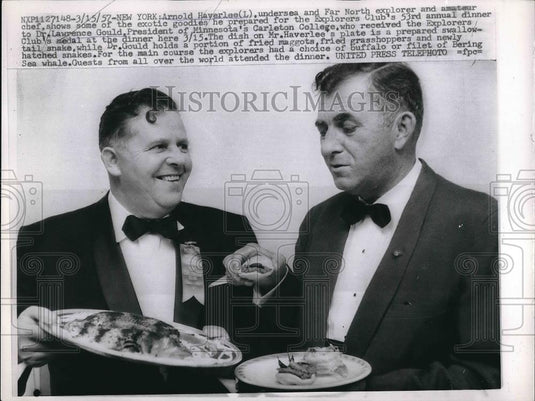 1957 Press Photo Explorer Arnold Haverlee, Dr. Lawrence Gould of Carlton College - Historic Images