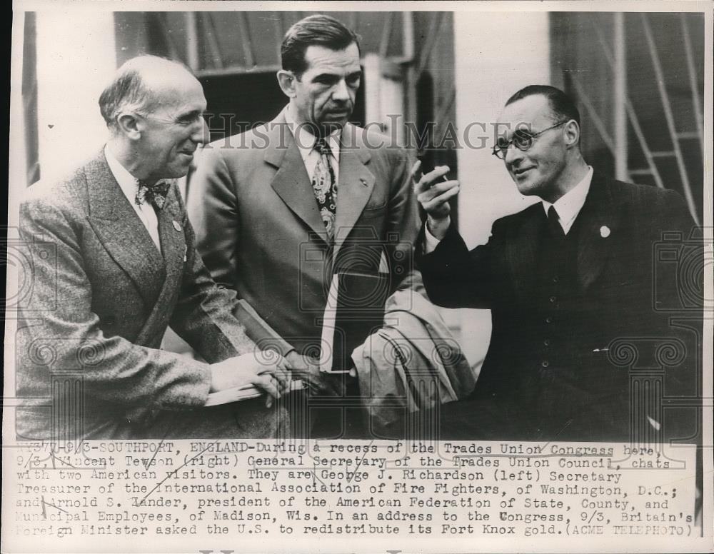 1947 Press Photo England, Trades Union Congress,V Tewsen,GJ Richardson,AS Lander - Historic Images