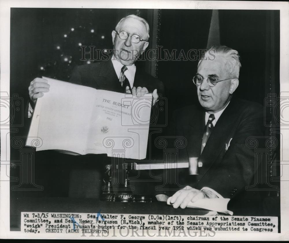 1951 Press Photo Wash.D.C. Sen. Walter George of Ga., Sen H Ferguson of Mich. - Historic Images