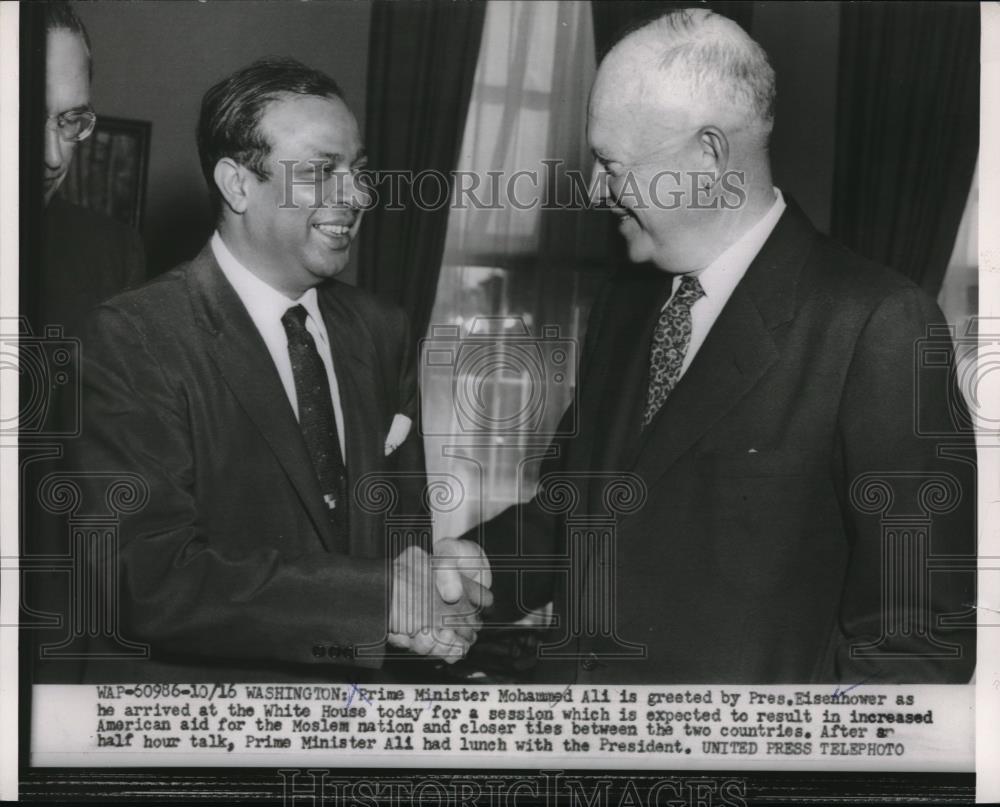 1954 Press Photo Pres. Eisenhower &amp; Prime Minister Mohammed Ali - Historic Images