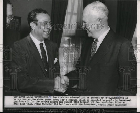 1954 Press Photo Pres. Eisenhower & Prime Minister Mohammed Ali - Historic Images