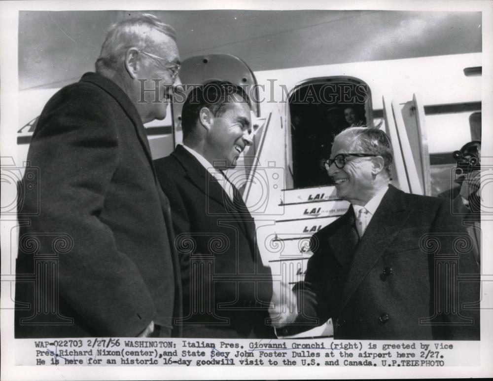 1956 Press Photo D.C. Italian Pres. Giovanni Gronchi, US VP Richard Nixon, - Historic Images