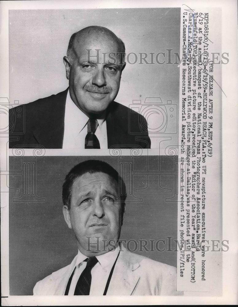 1959 Press Photo Harold Blumenfled Editor of the Year Charles McCarty - Historic Images