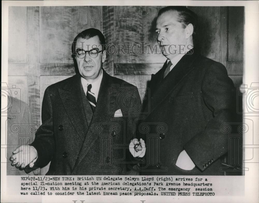 1952 Press Photo British UN Delegate Selwyn Lloyd and U.S. Sec. A.A. Duff. - Historic Images