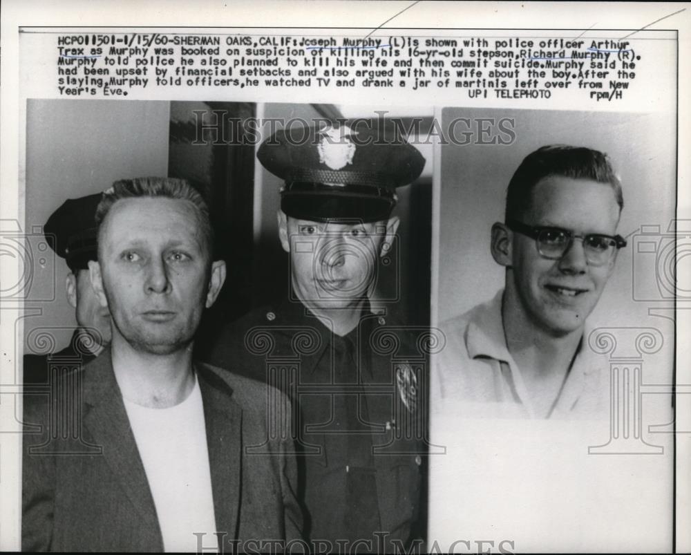 1960 Press Photo Sherman Oaks, Cal. Joseph Murphy, police Art Trax for homicide - Historic Images