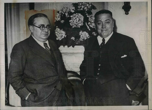 1937 Press Photo Spaniards Confer in France, Senor Barrio, Monnen Aragiustain - Historic Images