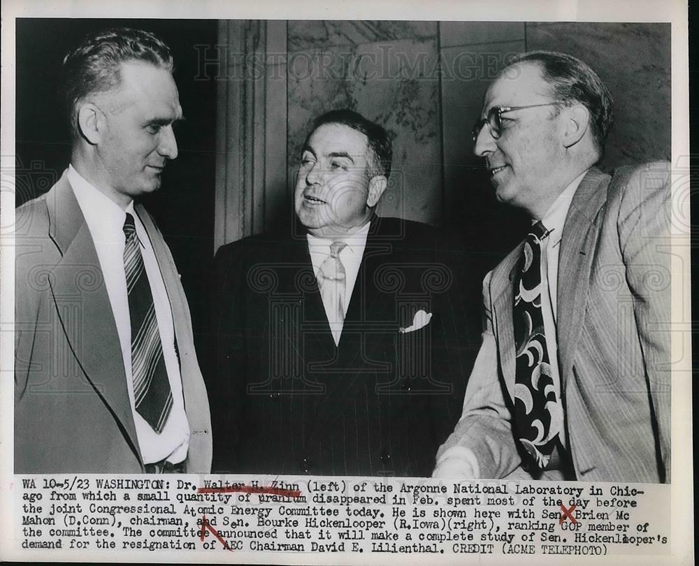 1949 Press Photo Dr. Walter H. Zinn, Sen. Brien McMahon, Sen Rourke Hickenlooper - Historic Images