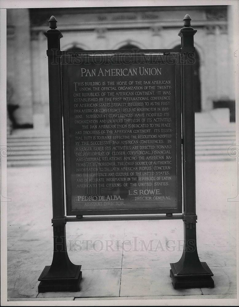 Press Photo Pan American Union building plaque - Historic Images