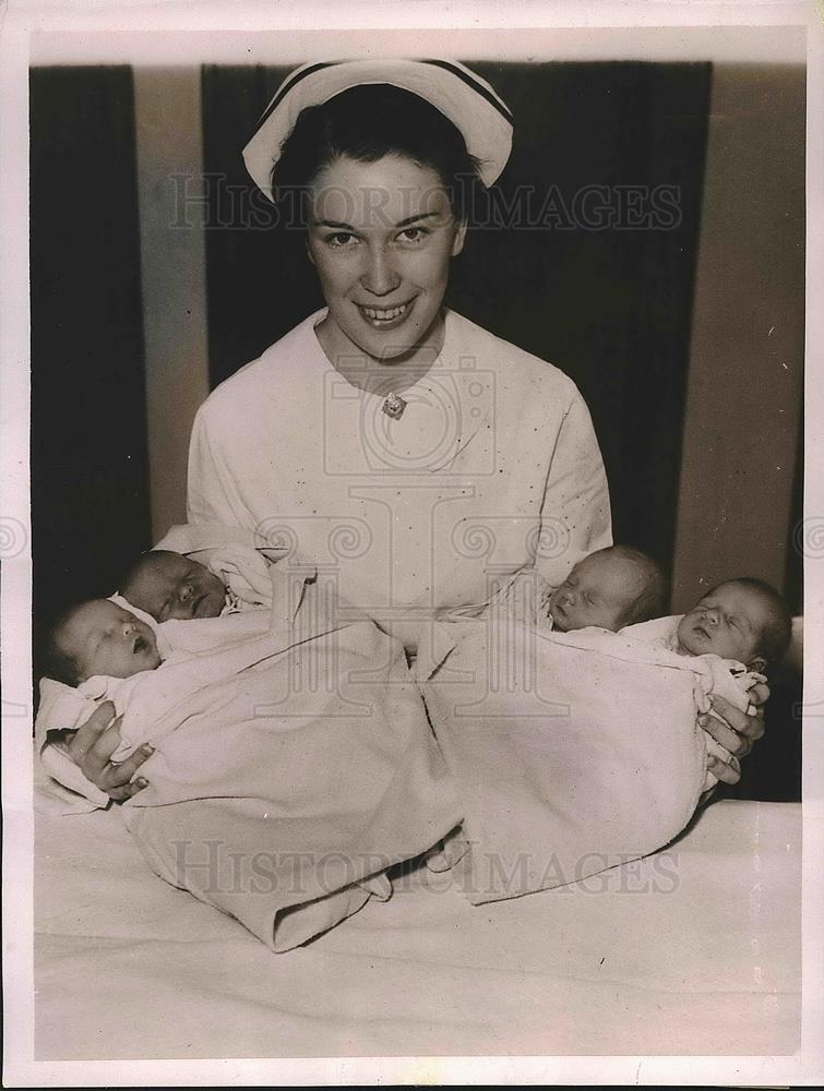 1937 Press Photo Nurse Florence Aldrich Holds Baby Twins Of Dayton And Siefert - Historic Images