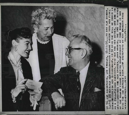 1956 Press Photo Figure Skater Aja Zanova, Mrs. Ina Marie Urzanova, John Harris - Historic Images
