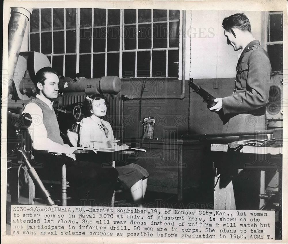 1948 Press Photo Harriet Schreiber, First Woman in Naval ROTC at Univ. Missouri - Historic Images