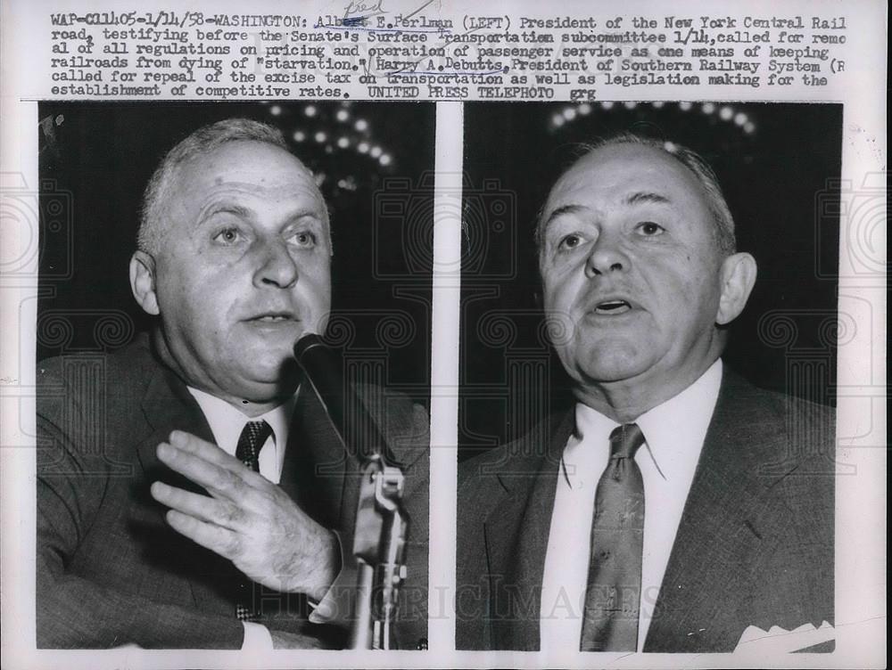 1958 Press Photo D.C. Al Perlman, Pres of NY C railroad, HA Debutts of Southern - Historic Images