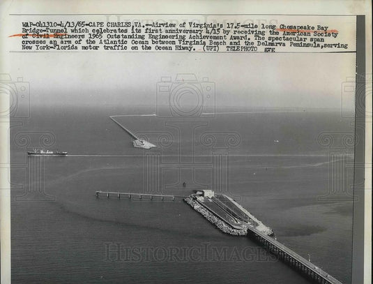 1965 Press Photo Aerial View Of Chesapeake Bay Bridge & Tunnel - Historic Images