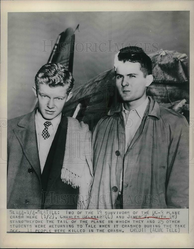 1949 Press Photo Yale Student in Plane Crash, Charles Belknap, James W. Smith - Historic Images