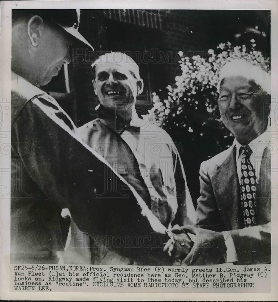 Pres. Syngman Rhee Lt. Gen. James Van Fleet 1951 Vintage Press Photo ...