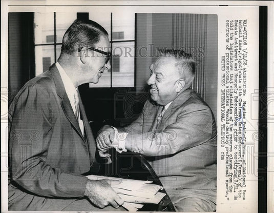 1958 Press Photo Maurice Podoloff President Of NBA & Chairman Estes Kefauver - Historic Images