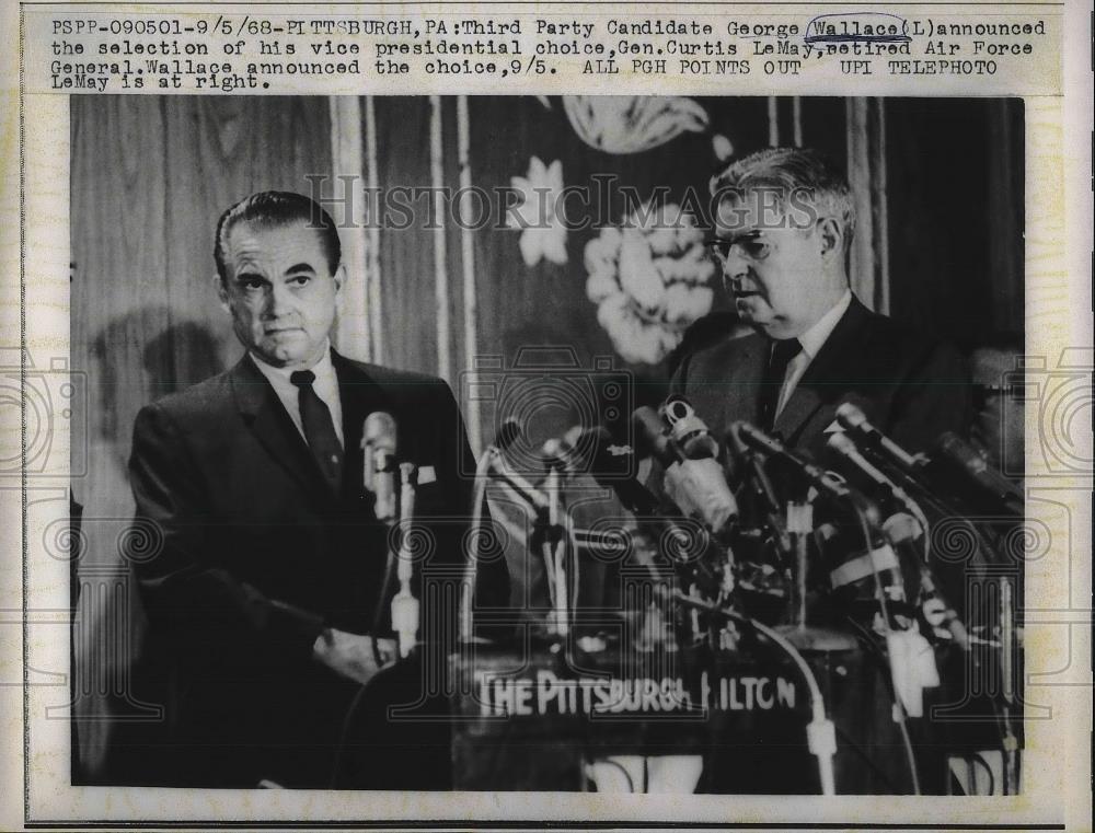 1968 Press Photo George Wallace and Gen Curtis Lemay at press conference - Historic Images