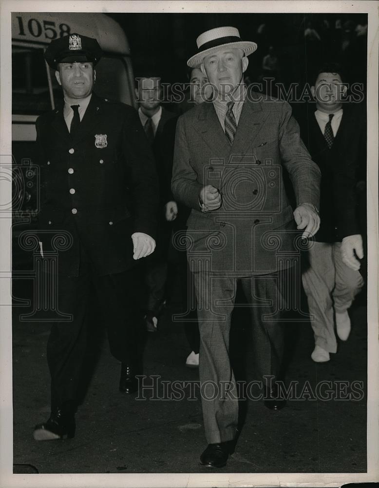 1938 Press Photo James J. Hines and Policeman Leaving Trail - neb48318 - Historic Images