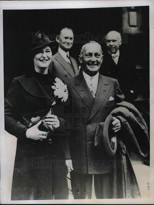1935 Press Photo Lawrence Wood Robert Jr & bride Eva Walker, Lord Beaverbrook - Historic Images