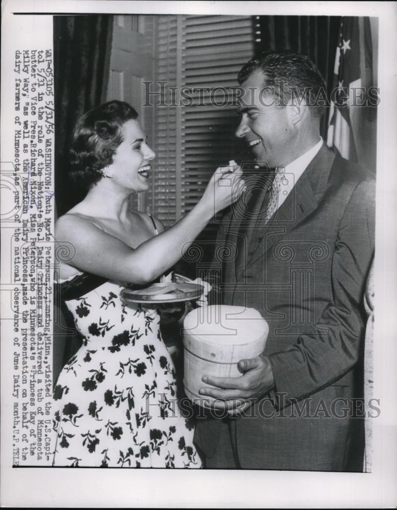 1956 Press Photo Wash.D.C. Ruth M Peterson Dairy Princess & VP Richard Nixon - Historic Images