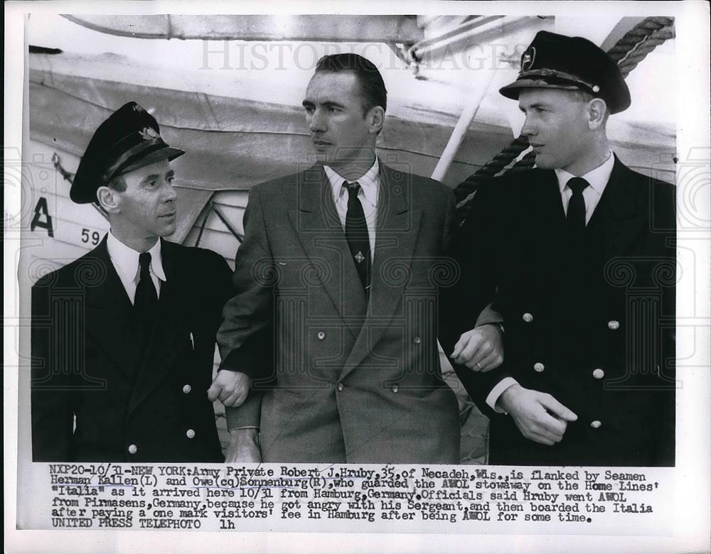 1955 Press Photo NYC, Army Pvt Rbt Hruby, Seaman H Kallen, O Sonnenburg, AWOL - Historic Images