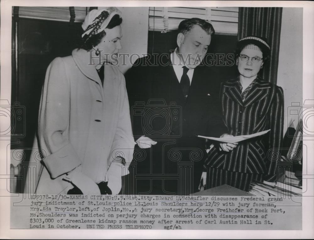 1954 Press Photo Kansas City, Mo US DA Ed Schaufler, Mrs Taylor &amp; Mrs Freihofer - Historic Images