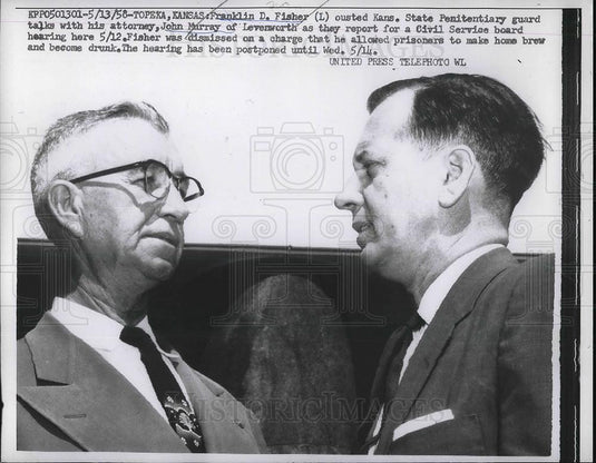 1958 Press Photo Topeka, Kansas Franklin Fisher & atty John Murray Civil Service - Historic Images