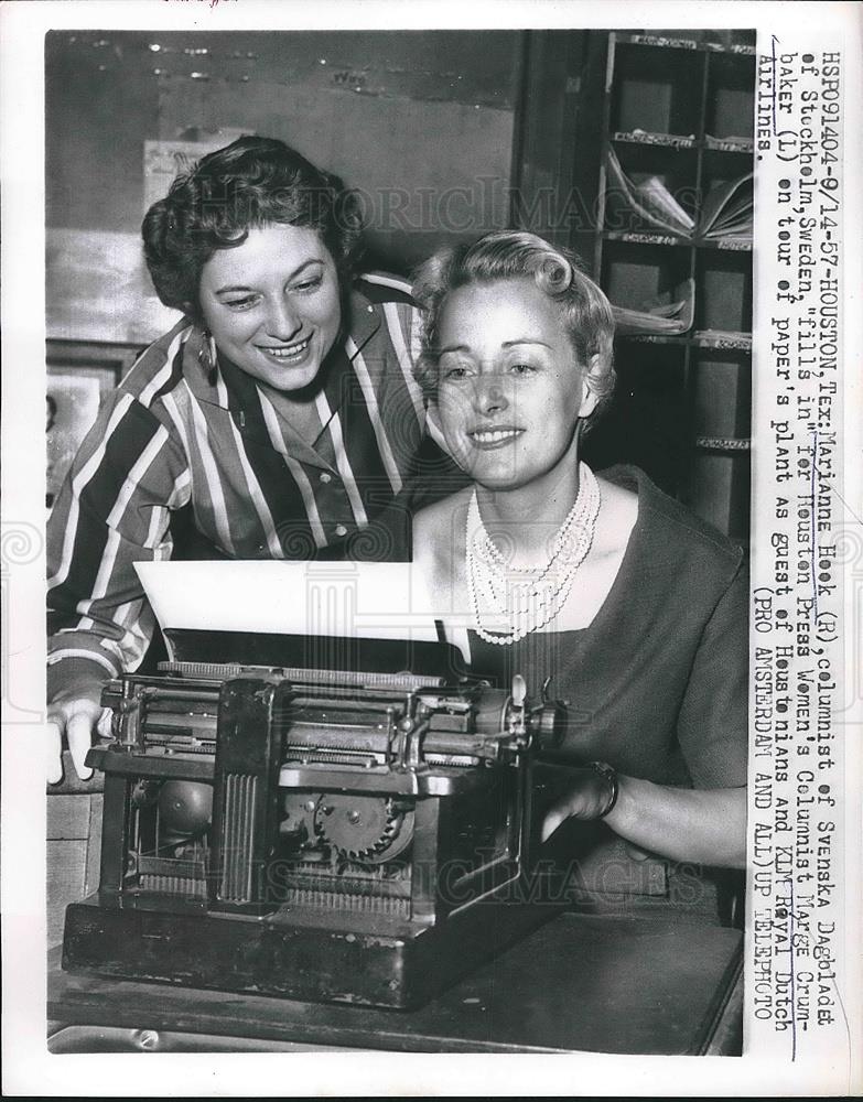 1957 Press Photo Marianne Hook, Columnist Fills in for Marge Crumbaker - Historic Images