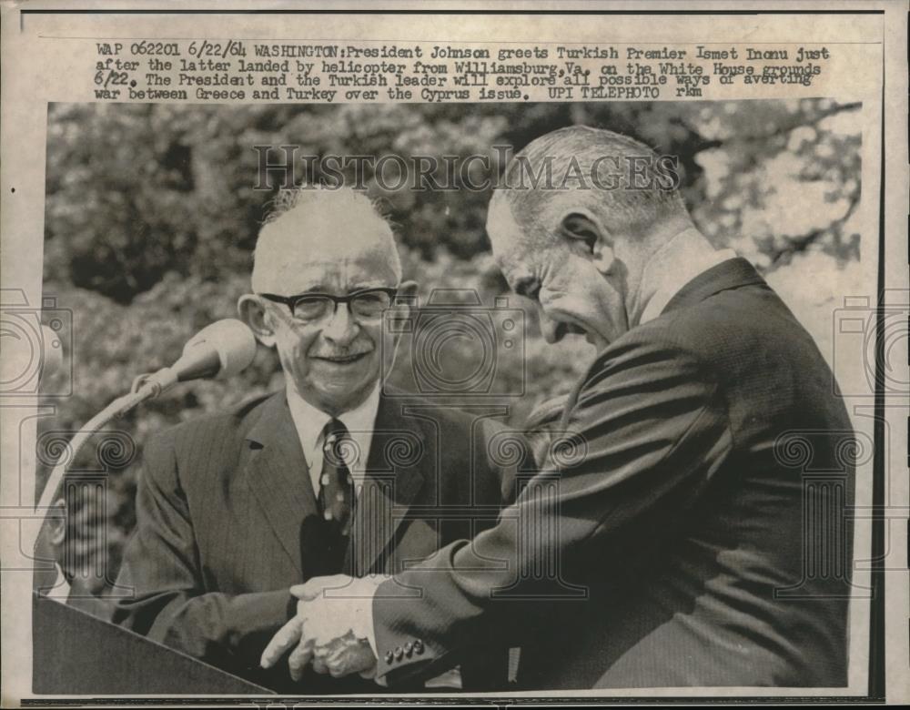 1964 Press Photo President Johnson Turkish Premier Ismet Inonu - Historic Images