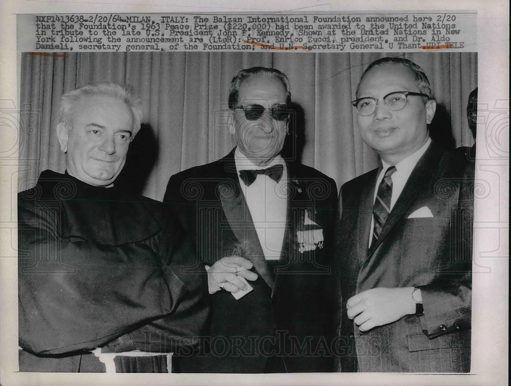 1964 Press Photo Milan, Italy Peace Prize,Prof E Zucci,Dr A Danieli, - Historic Images