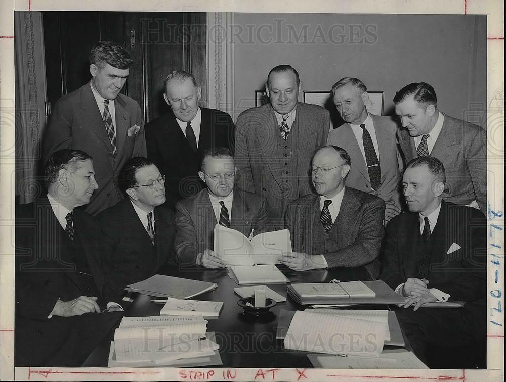 1947 Press Photo Sen James Murray, Sen. Allen Ellender, Rep. Fred Hartley, - Historic Images