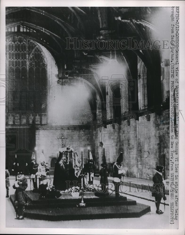 1952 Press Photo Westminster Hall as King George VI lies in state - Historic Images