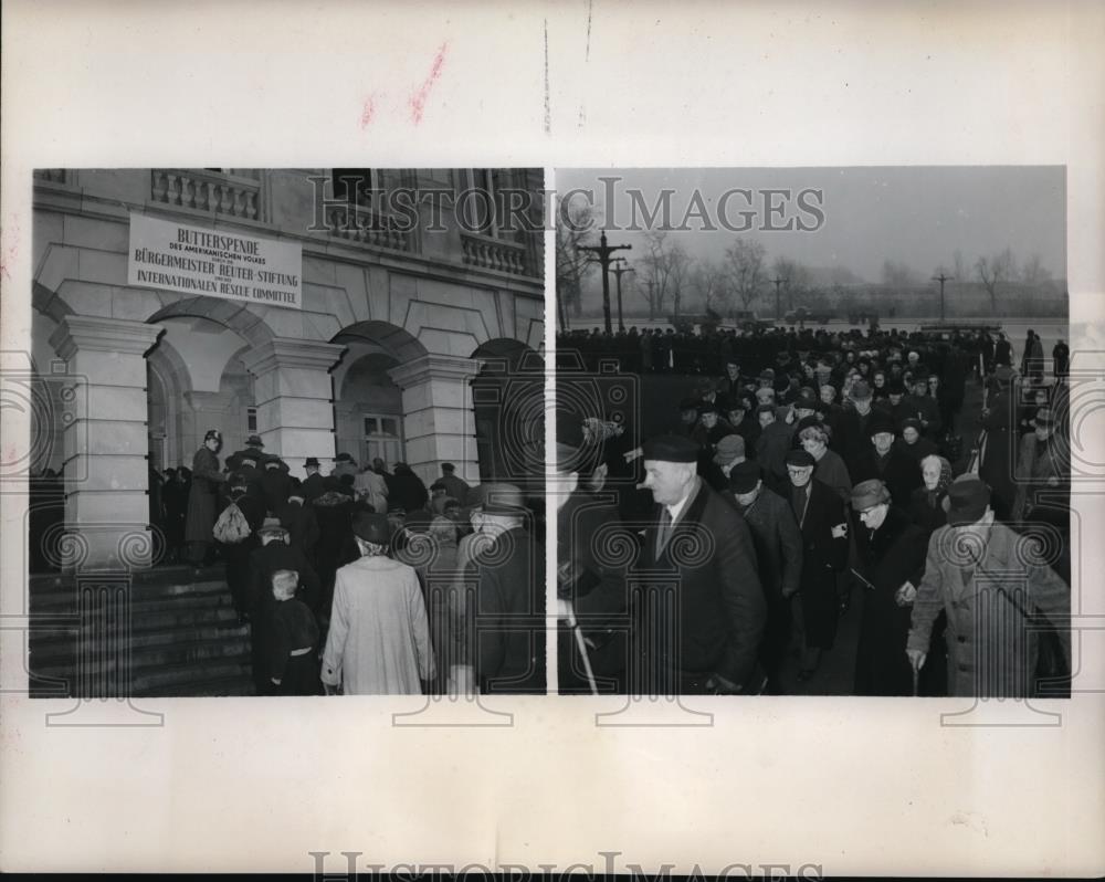 1953 Press Photo Long Lines to the Ernst Reuter House in Berlin for Gift Butter - Historic Images