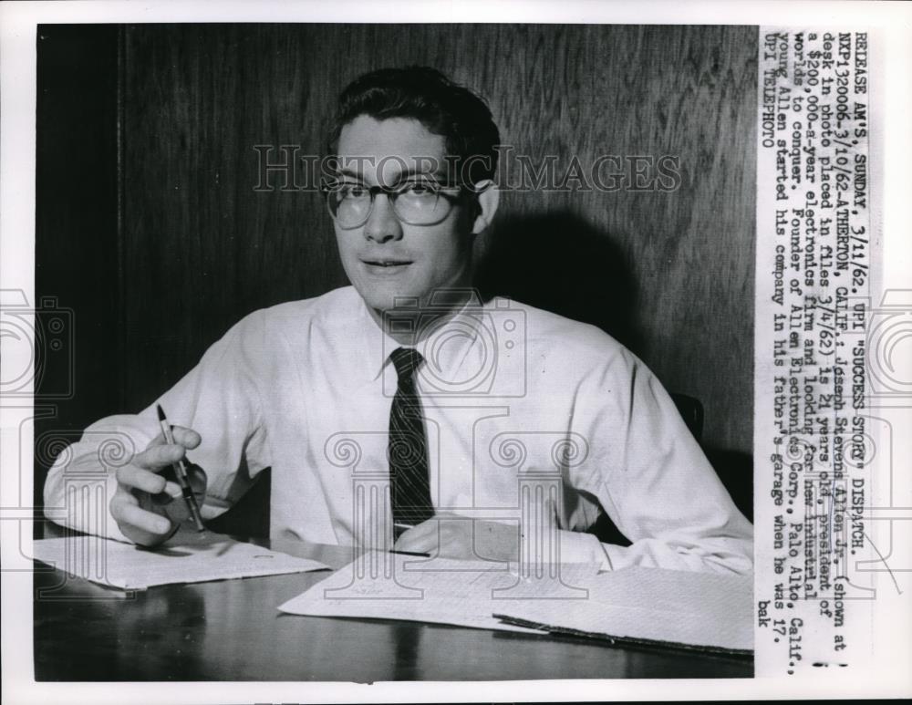 1962 Press Photo Joseph Stevens Allen Founder &amp; President - neb48917 - Historic Images