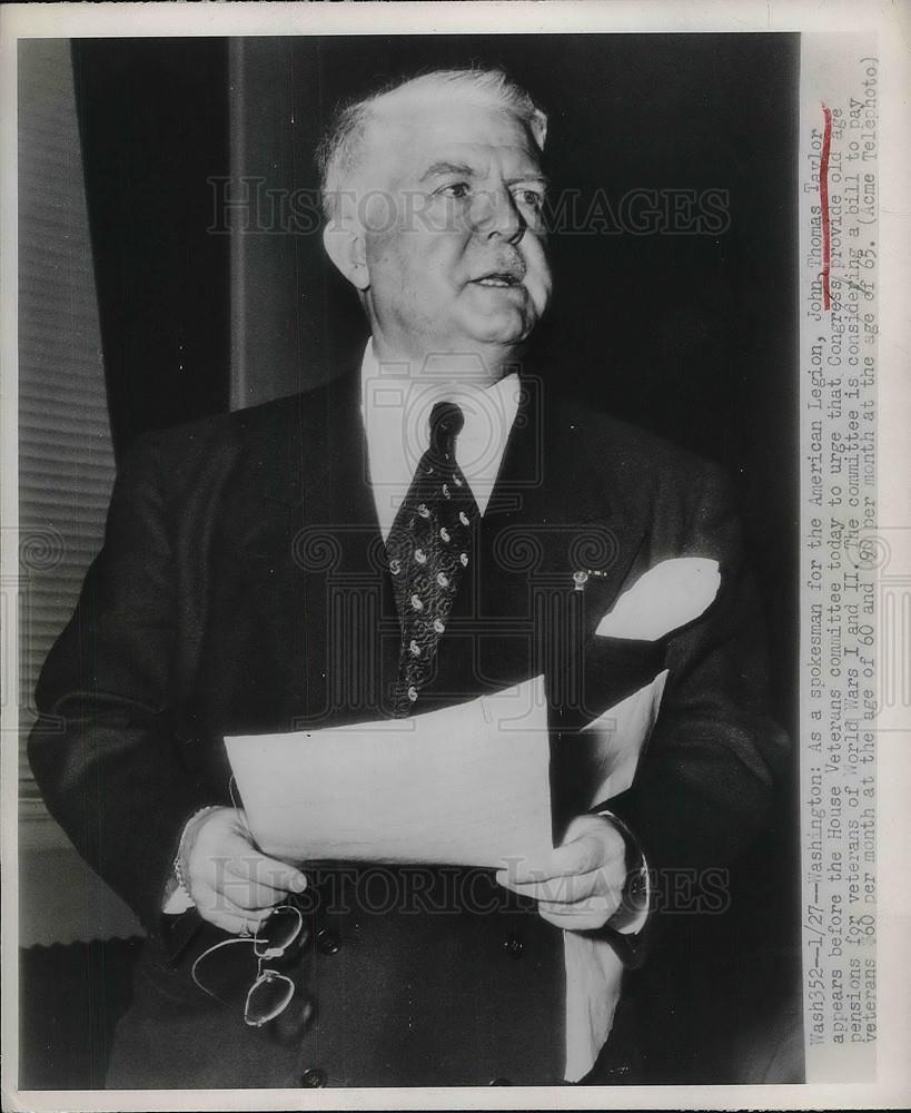 1949 Press Photo John Thomas Taylor of American Legion speaking in Washington DC - Historic Images