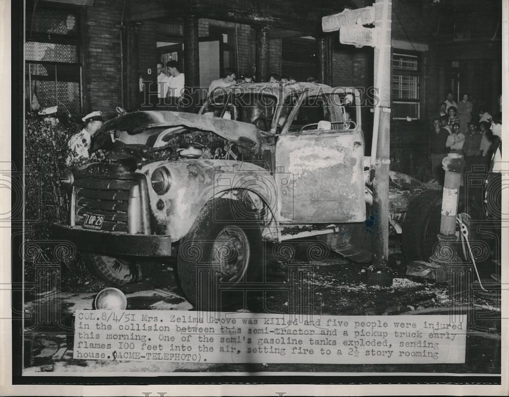 1951 Press Photo Mrs Zelima Grove killed in truck accident that exploded - Historic Images