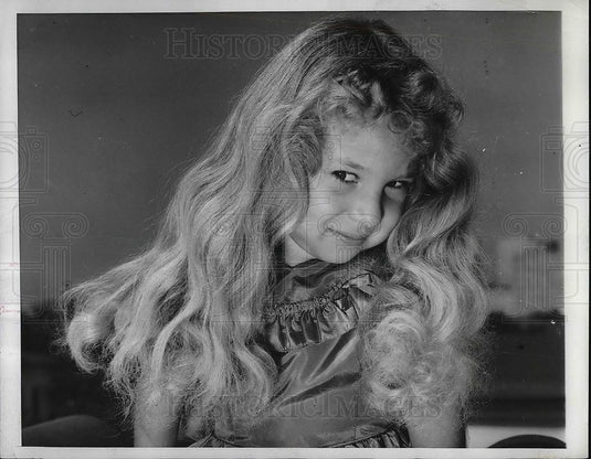 1950 Press Photo Five Year Old Norma Jean Johnson Has Long Gold Hair - Historic Images