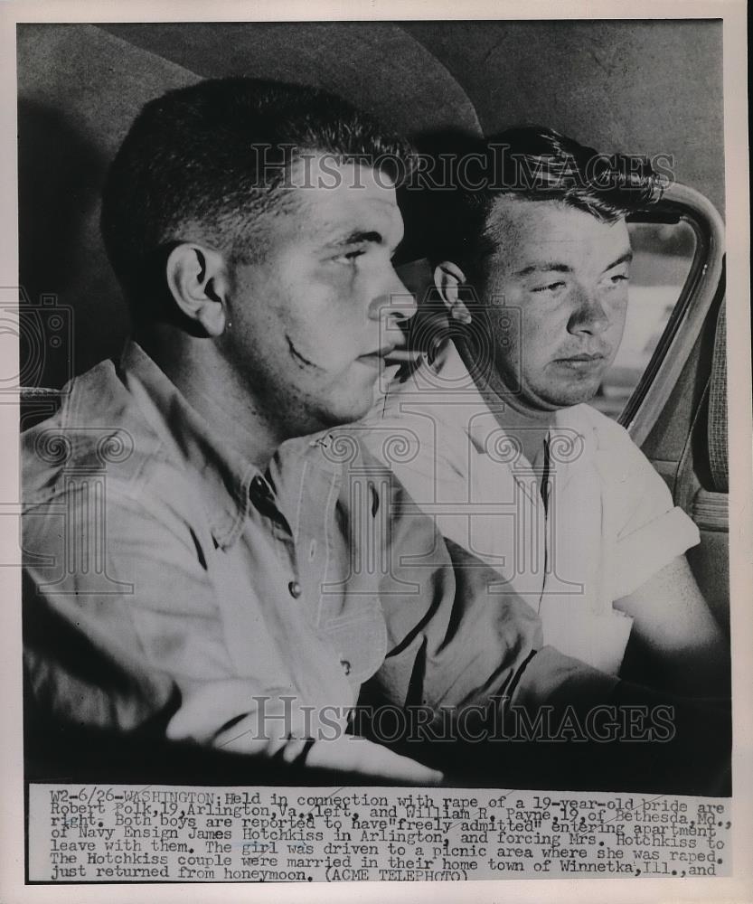 1951 Press Photo Robert Polk, 19, William R. Payne, held in connection with rape - Historic Images