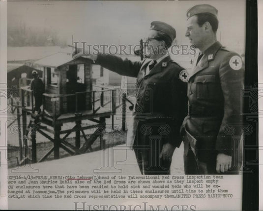 1953 Press Photo Otto Lehner head of Red Cross inspection team and Jean Maurice - Historic Images